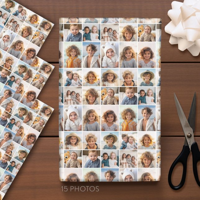15 Photo Collage Grid - - black white Wrapping Paper Sheet (Custom Photo Wrapping Paper)