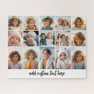 15 Photo Collage Grid - Script Text - black white Jigsaw Puzzle