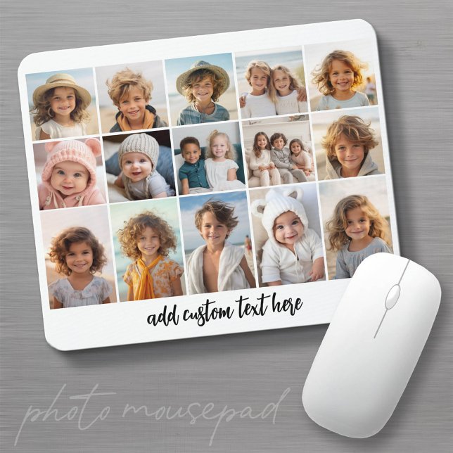 15 Photo Collage Grid - Script Text - black white Mouse Pad (Photo Mousepad - Create a Great Gift with this template)