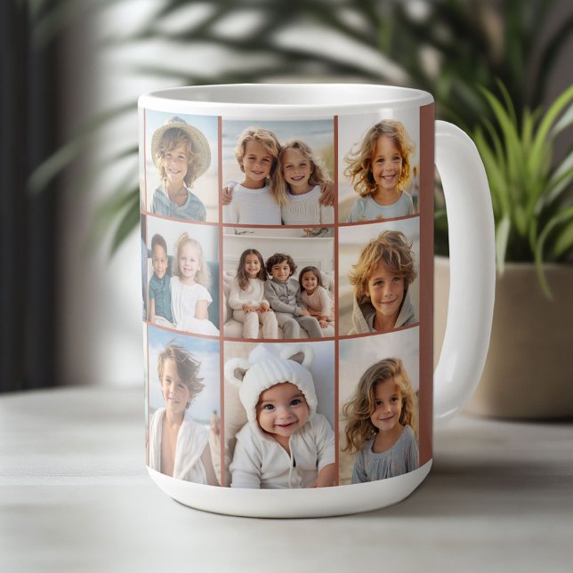 15 Photo Collage Grid - terra cotta Coffee Mug (Custom Photo Mug)