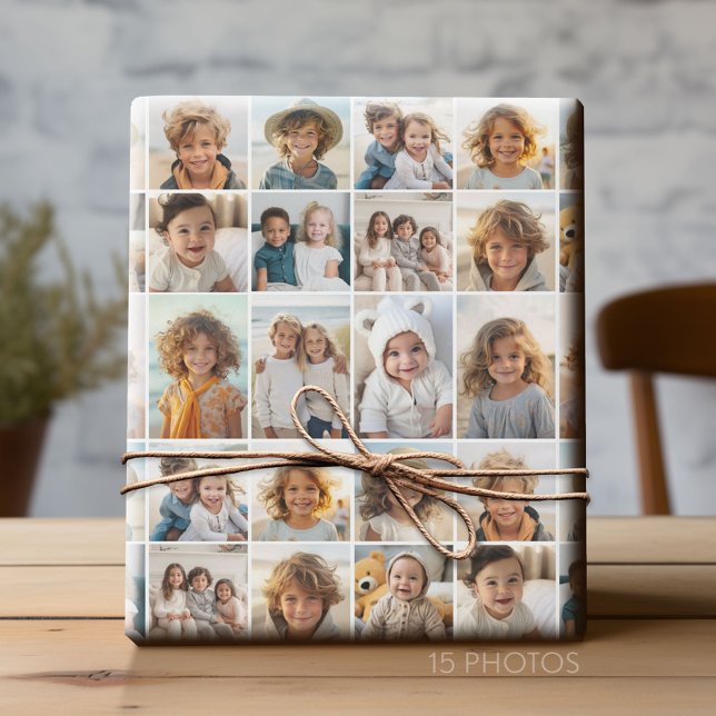 15 Photo Collage Grid - - white background Wrapping Paper (Custom Photo Collage Wrapping Paper - All Occasion)