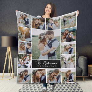 15 Photo Collage Monogram Name Fleece Blanket