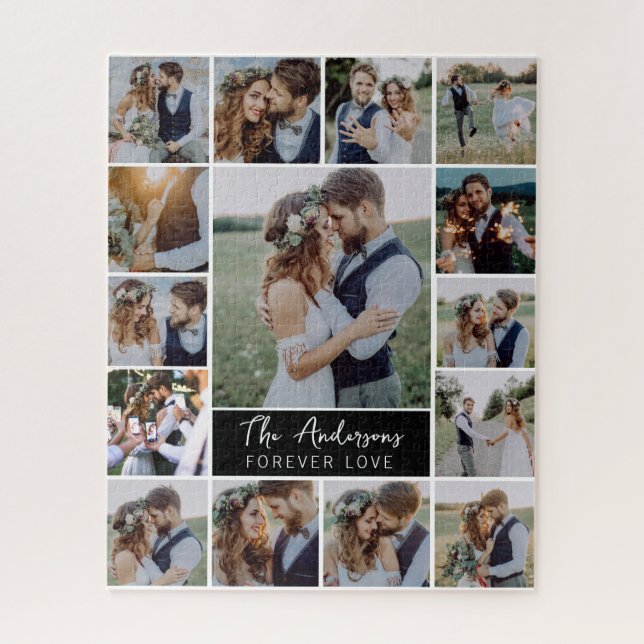 15 Photo Collage Monogram Name Jigsaw Puzzle (Vertical)