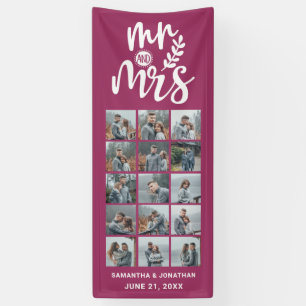 15 Photo Collage Pink & White Mr. & Mrs. Wedding Banner