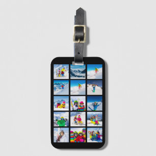 15 Photo Vertical Grid Collage Black Luggage Tag