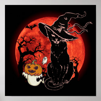 15 Retro Halloween Horror Black Cat Witch Costume Poster