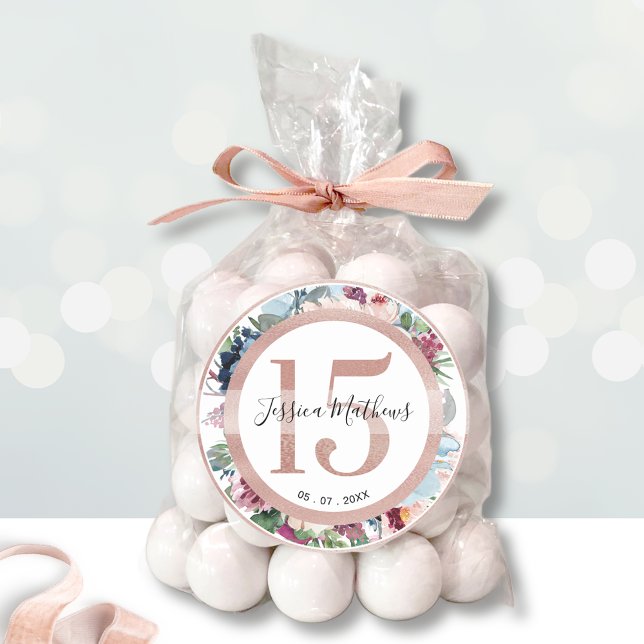 15 Rose Gold Quince Floral Favour / Decor Classic Round Sticker (Creator Uploaded)
