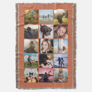 15 Square Photo Collage Keepsake Terracotta Throw Blanket