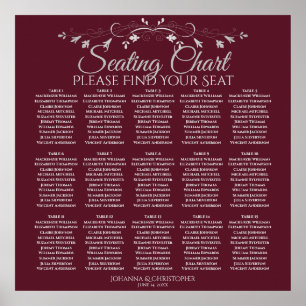 15 Table Elegant Burgundy Wedding Seating Chart