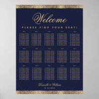 15 Table Elegant Navy Blue Gold Seating Chart
