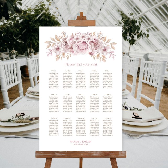 15 Table Pink Floral Wedding Seating Chart (Creator Uploaded)