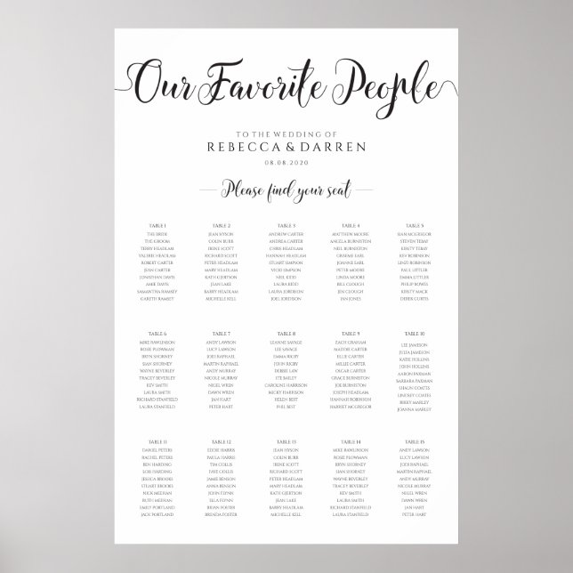 15 Table Wedding Seating Chart Our Favourite Peopl (Front)