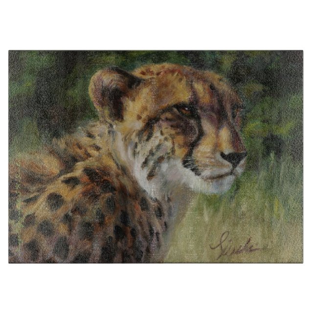 15" x 11" Glass Cheetah Cutting Board (Front)