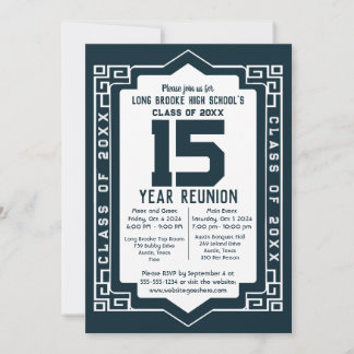  15 Year High School Class Reunion Art Deco Design Invitation