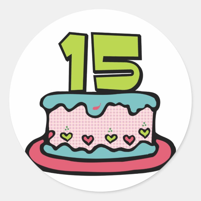 15 Year Old Birthday Cake Classic Round Sticker (Front)
