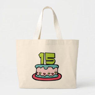 15 Year Old Birthday Cake Large Tote Bag