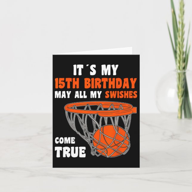 15 Year Old Happy 15th Birthday Bysketbyll 15th Bi Card (Front)