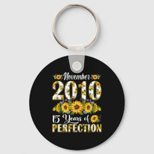15 Year Old November 2010 Sunflower 15th Birthday Key Ring