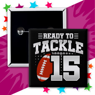 15 Year Old Tackle Football Party 15th Birthday Cm Square Badge