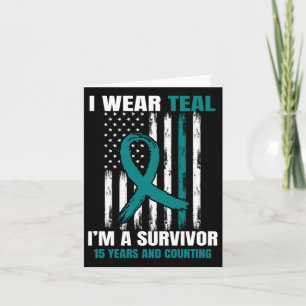 15 Year Ovarian Cancer Survivor Gifts Teal Awarene Card