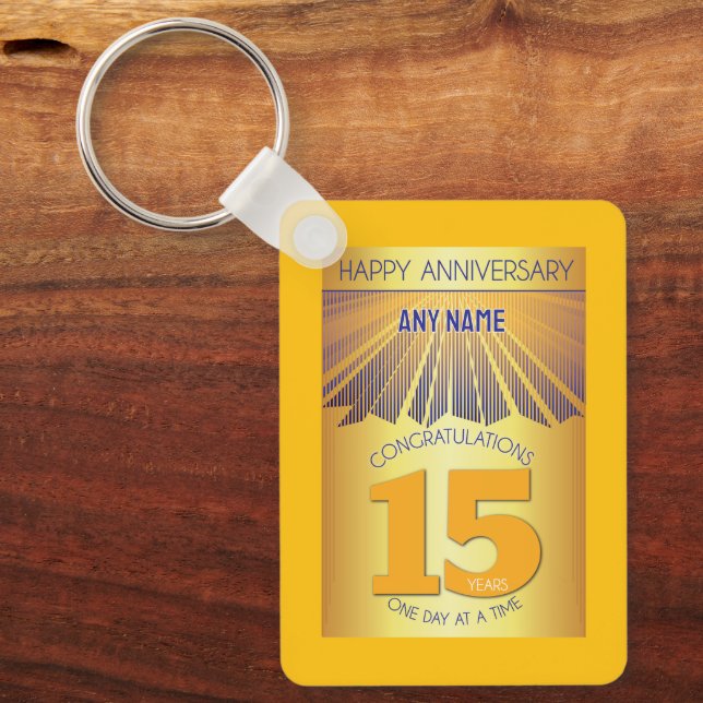 15 Year Sober Anniversary | Golden Ray 12 Step Key Ring (Front)