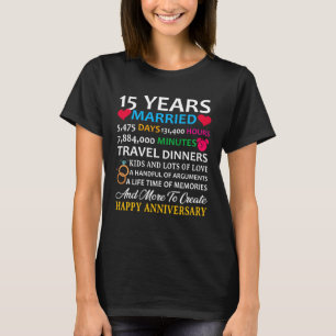 15 Years Married Celebrating Happy Anniversary T-Shirt