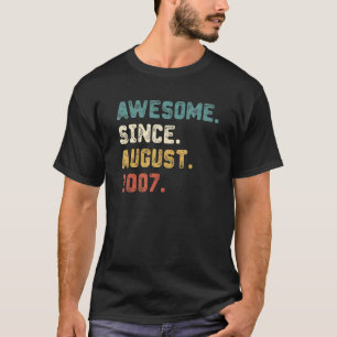 15 Years Old Awesome Since August 2007 15th Birth T-Shirt