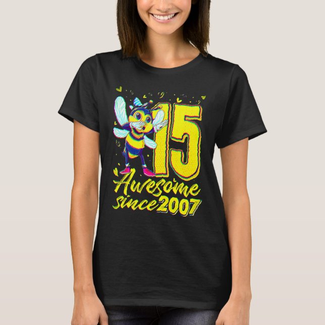 15 Years Old Dabbing Bee 15th Birthday Kids Girls  T-Shirt (Front)