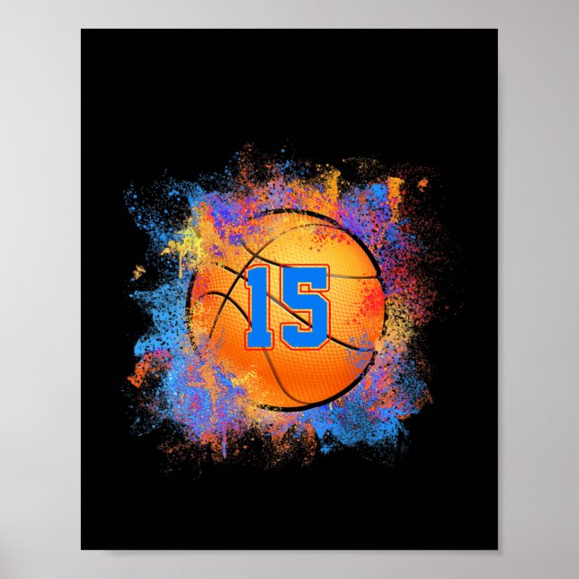 15 Years Old Kids 15th Birthday Basketball Kids Bo Poster (Front)