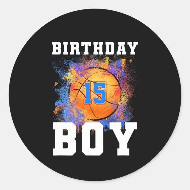 15 Years Old Kids 15th Birthday Boy Birthday baske Classic Round Sticker (Front)