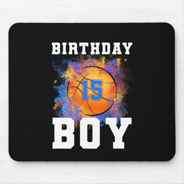 15 Years Old Kids 15th Birthday Boy Birthday baske Mouse Pad (Front)