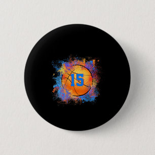 15 Years Old Kids 15th Birthday Bysketbyll Kids Bo 6 Cm Round Badge