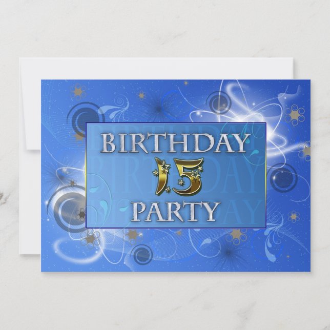 15th Abstract lights Birthday party invitation (Front)