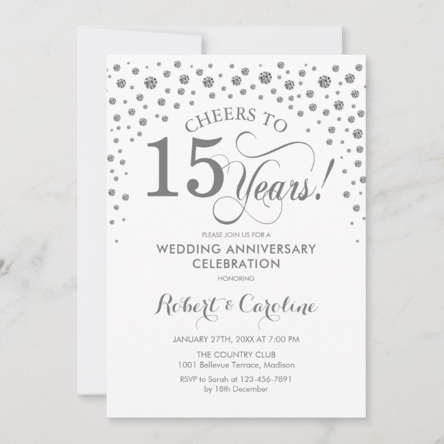 15th Anniversary Celebration - Silver White Invitation (Front)