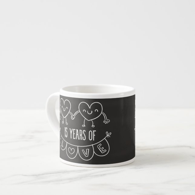 15th Anniversary Gift Chalk Hearts Espresso Cup (Front Left)