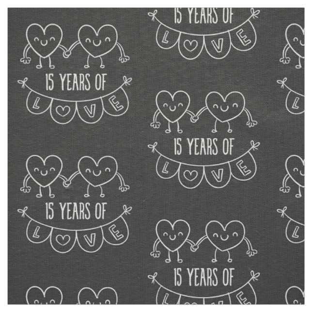 15th Anniversary Gift Chalk Hearts Fabric (Swatch)