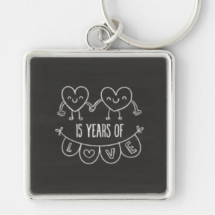 15th Anniversary Gift Chalk Hearts Key Ring