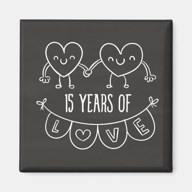 15th Anniversary Gift Chalk Hearts Magnet (Front)