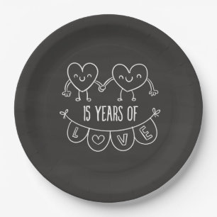 15th Anniversary Gift Chalk Hearts Paper Plate