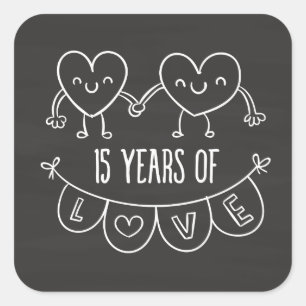 15th Anniversary Gift Chalk Hearts Square Sticker