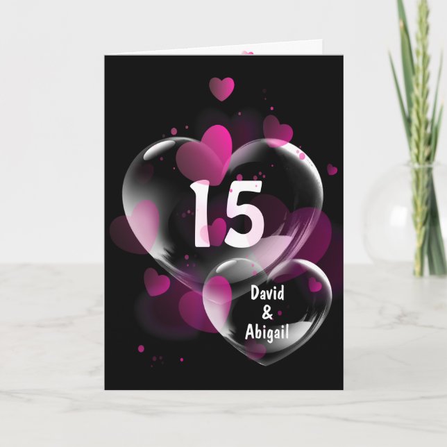 15th Anniversary Heart Bubbles on Black  Card (Front)