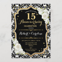 15th Anniversary Invitation - Black White Gold