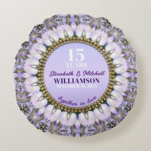 15th Anniversary Memento   Lavender Love Round Cushion