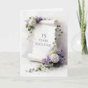 15th Anniversary Scroll with Floral Border  Card