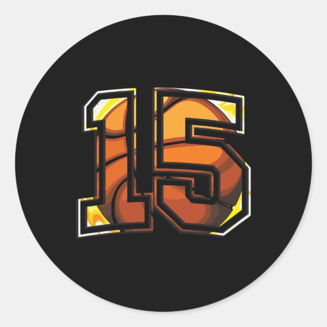 15th Birthday Basketball Gift for Player Number 15 Classic Round Sticker (Front)