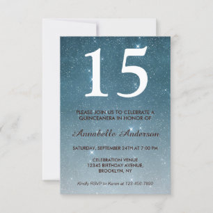 15th Birthday Blue Midnight Sky Stars Quinceañera Invitation