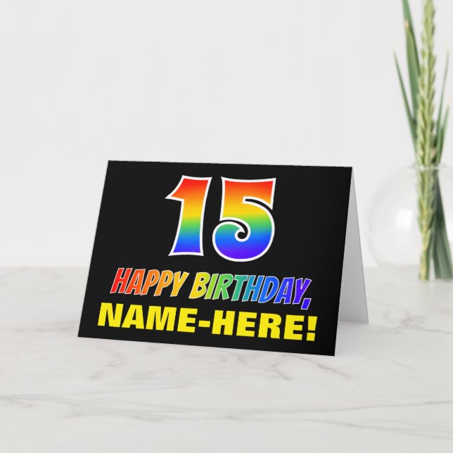 15th Birthday: Bold, Fun, Simple, Rainbow 15 Card (Front)