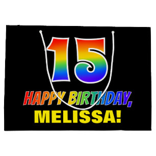 15th Birthday: Bold, Fun, Simple, Rainbow 15 Large Gift Bag