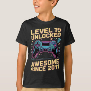 15th Birthday Boy Gift Level 15 Gamer 2011 15 Year T-Shirt