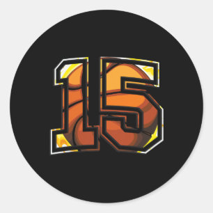 15th Birthday Bysketbyll Gift For Player Number 15 Classic Round Sticker
